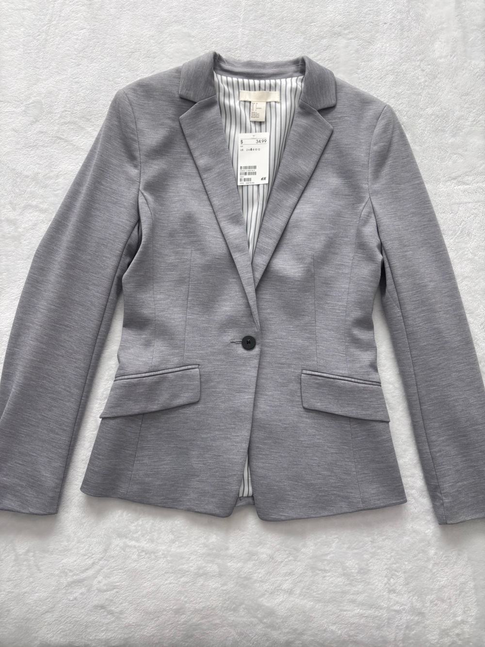 H&M Long Sleeve Light Gray Single Button Fitted Ponte Blazer--NWT--6